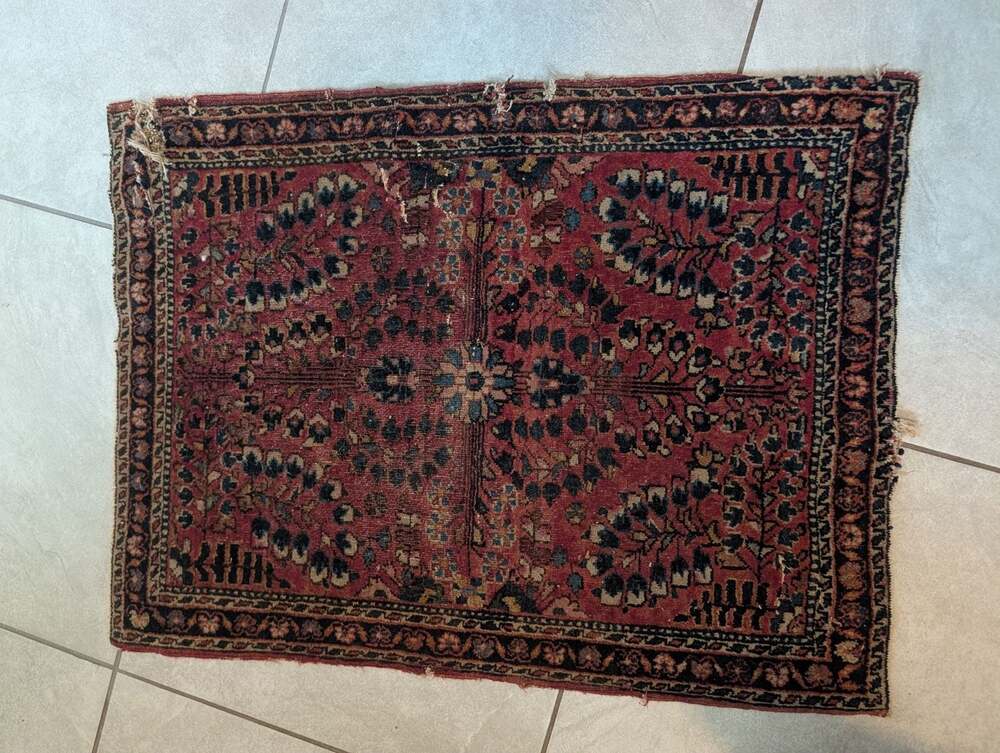 Small Antique Persian Sarouk Hand-Knotted Wool Rug